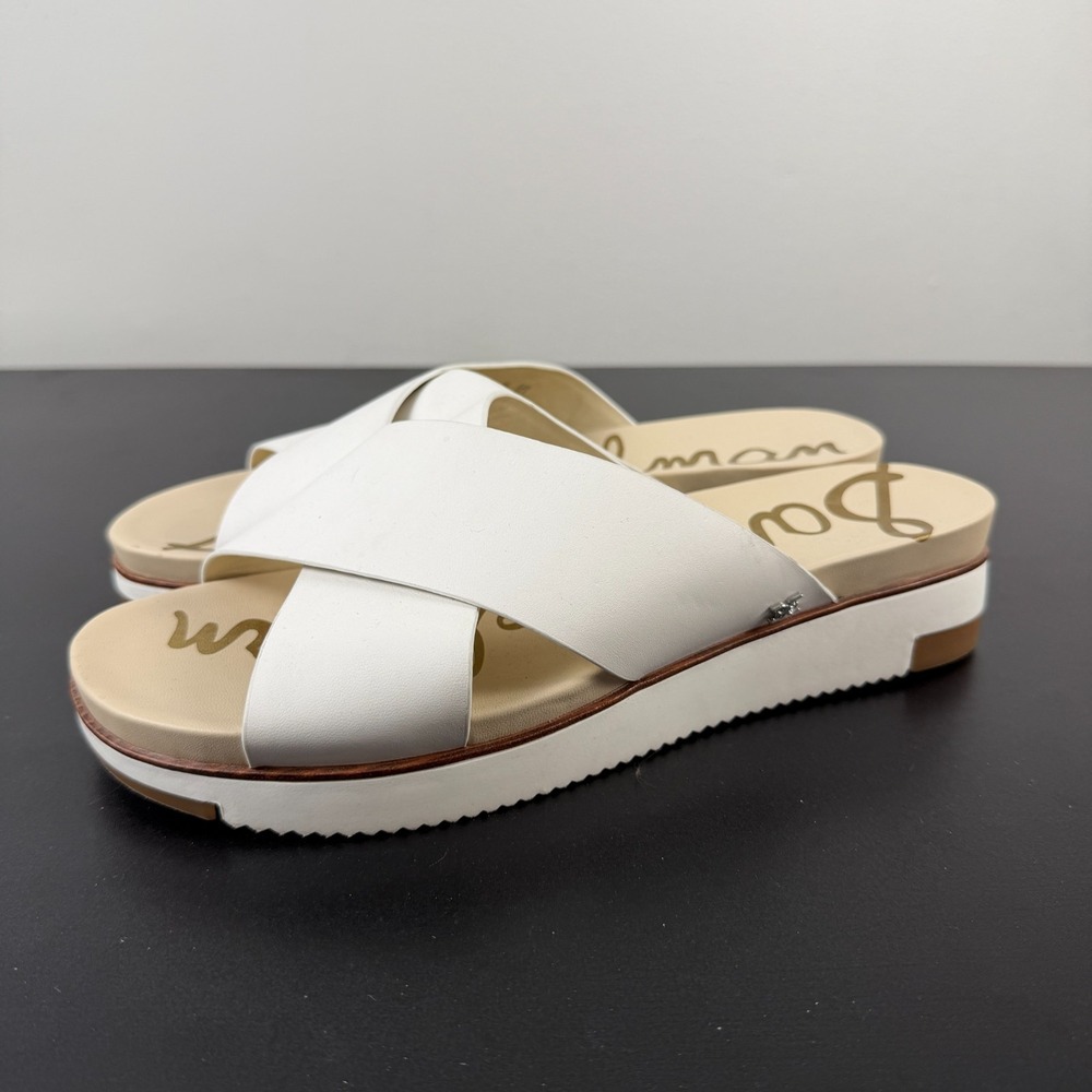 Sam Edelman Audrea Slide Sandals Womens 9.5M White Leather Crisscross Strap - Picture 7 of 15